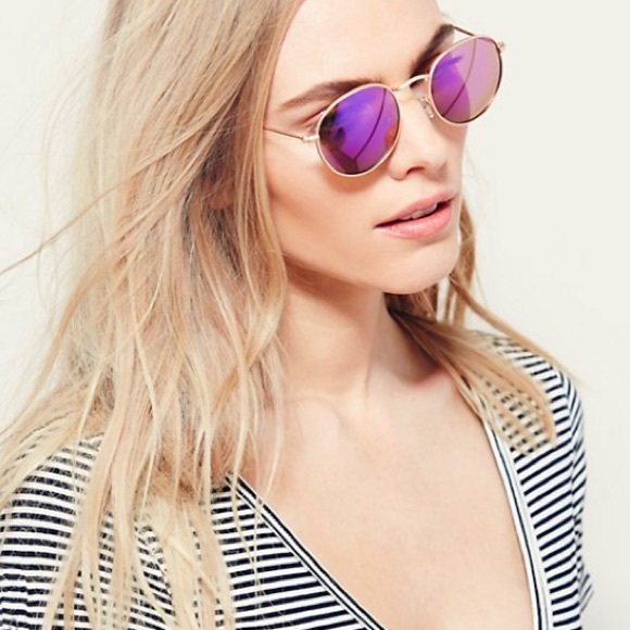 Accessories - Far Out Round SUNGLASSES Orchid Gold Purple Mirror